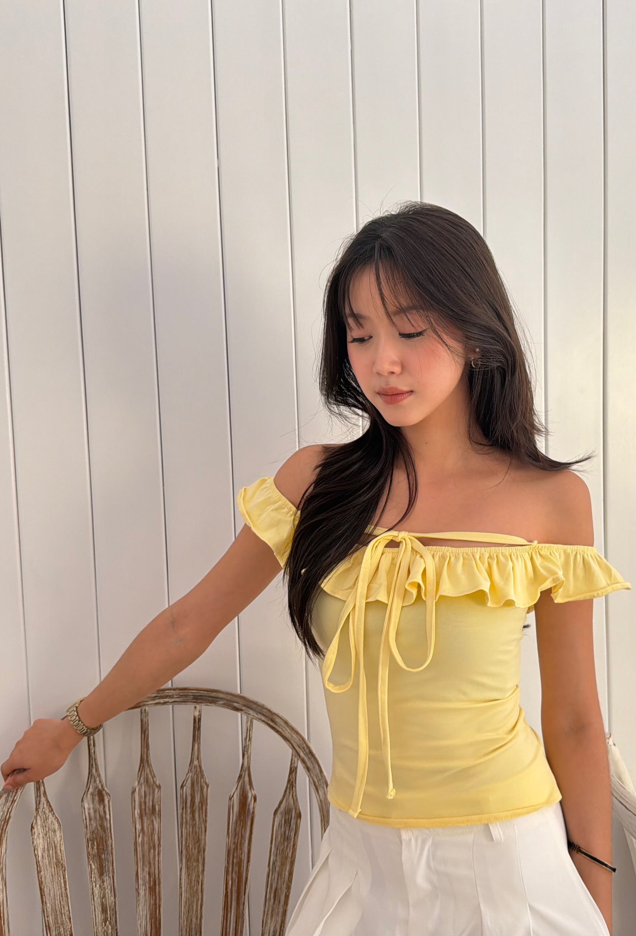 Yellow ruffle tie