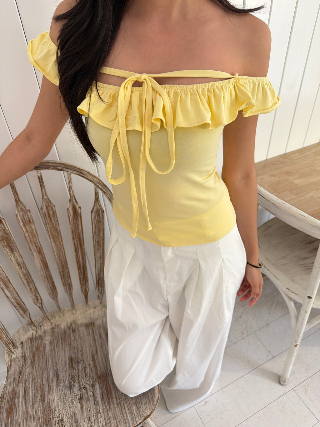 Yellow ruffle tie