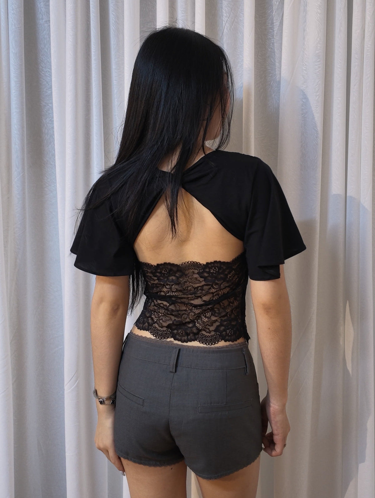 Black backless lace
