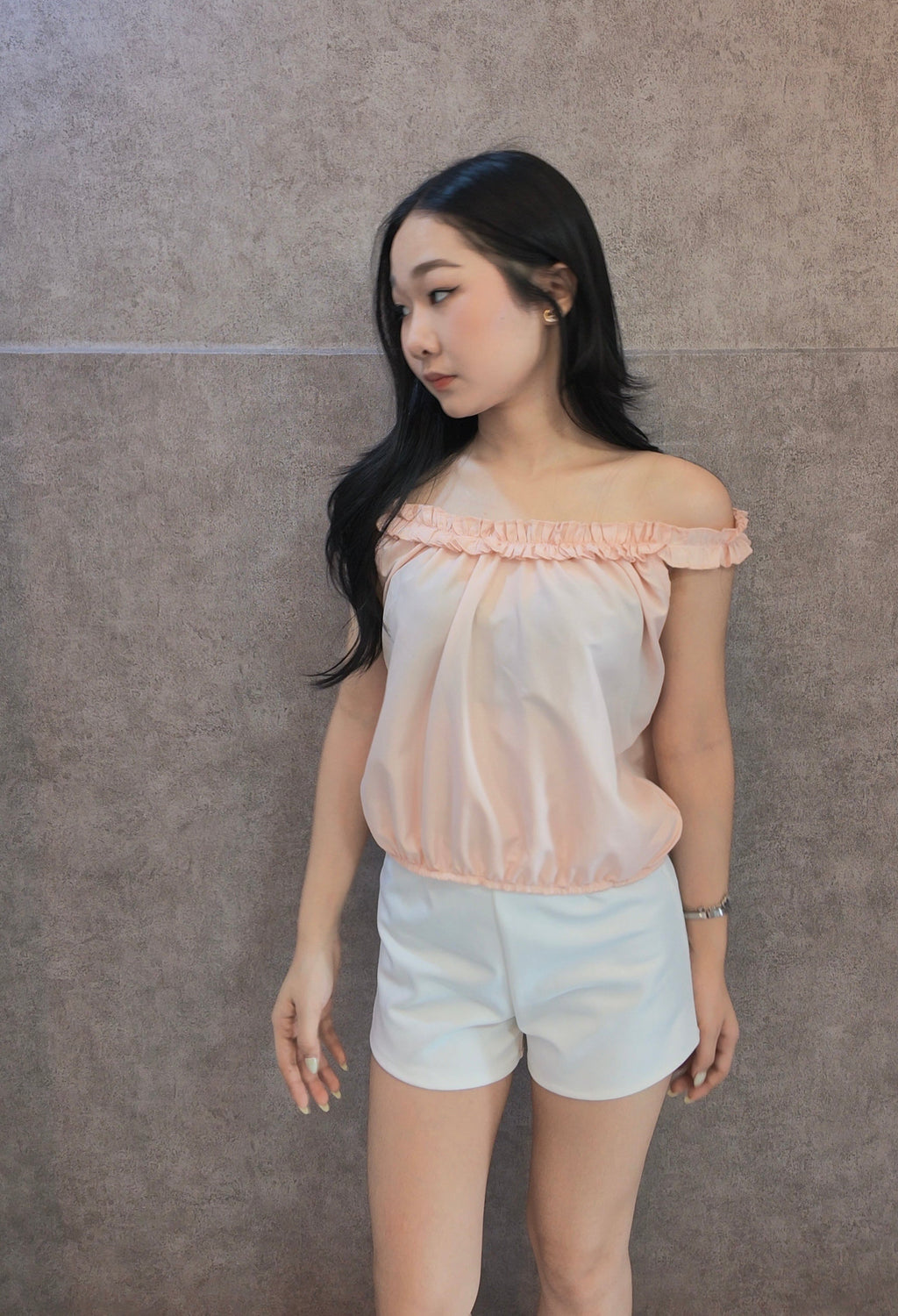 Pink off shoulder