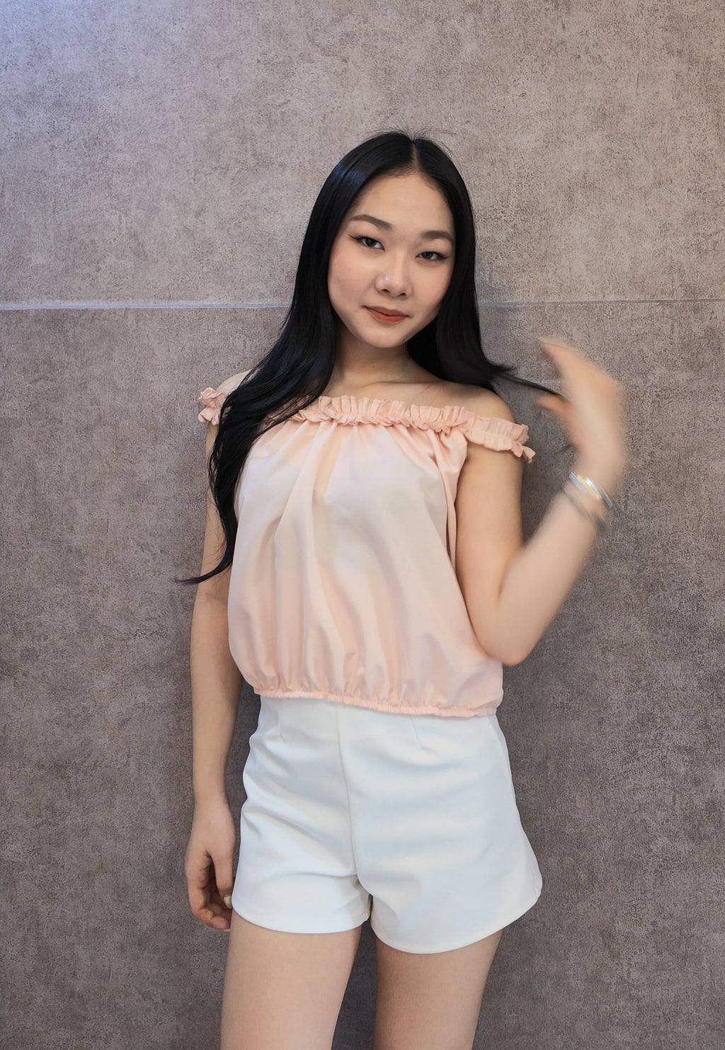Pink off shoulder